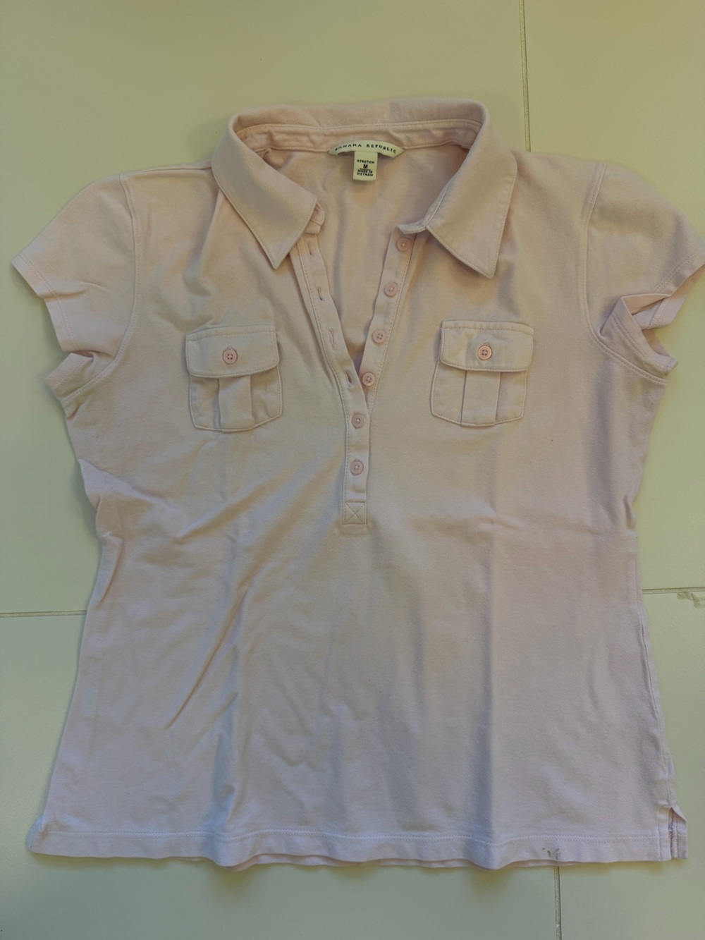 Y2K Banana Republic Light Pink Stretch Cropped Polo Top